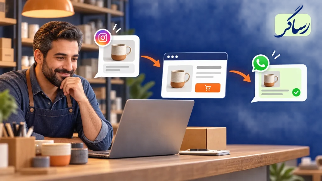 صاحب کسب‌وکار در حال تبدیل پیج اینستاگرام به مسیر سفارش با هویت رساگر