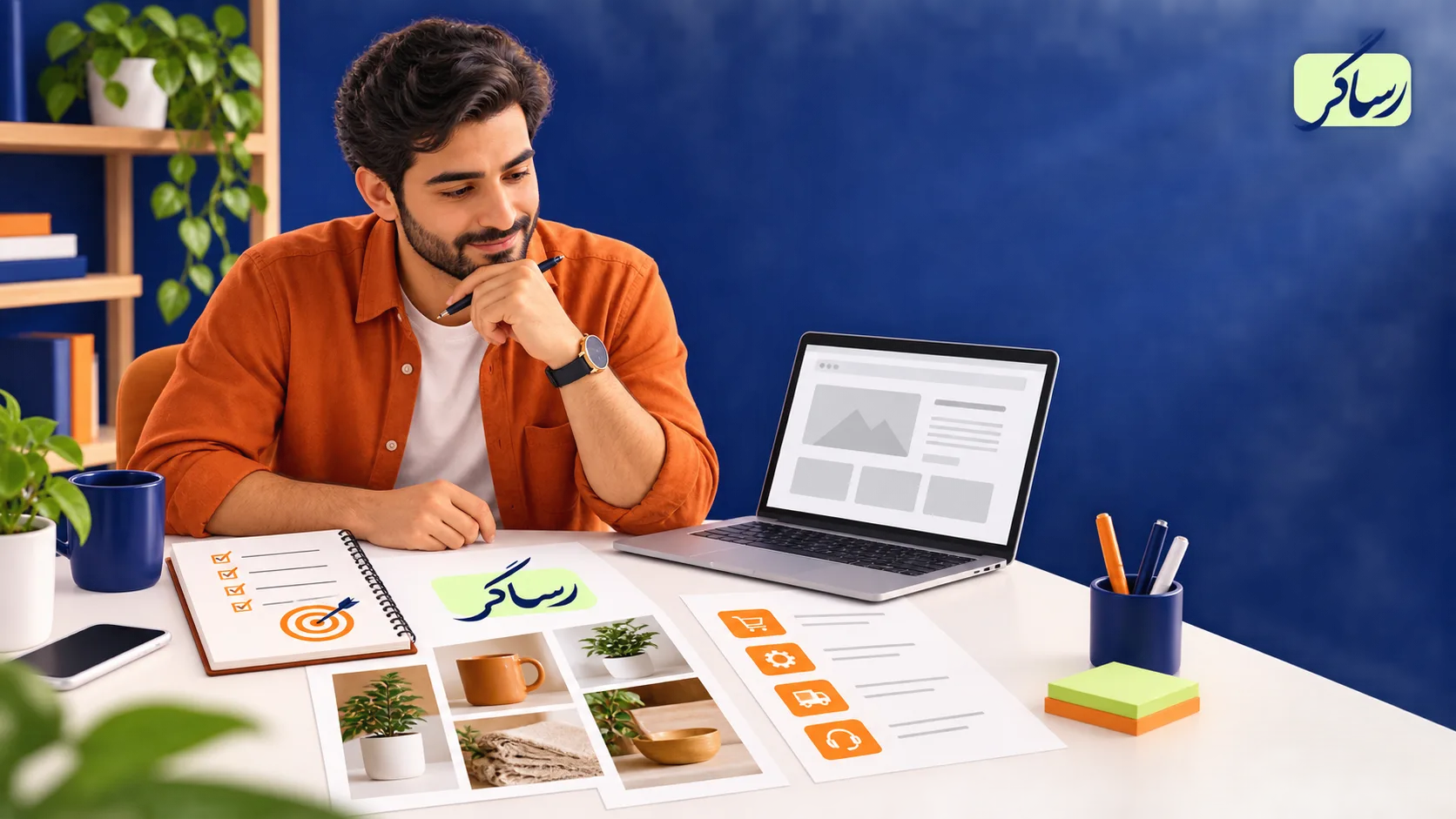 صاحب کسب‌وکار در حال آماده‌سازی اطلاعات برای سفارش سایت با هویت رساگر