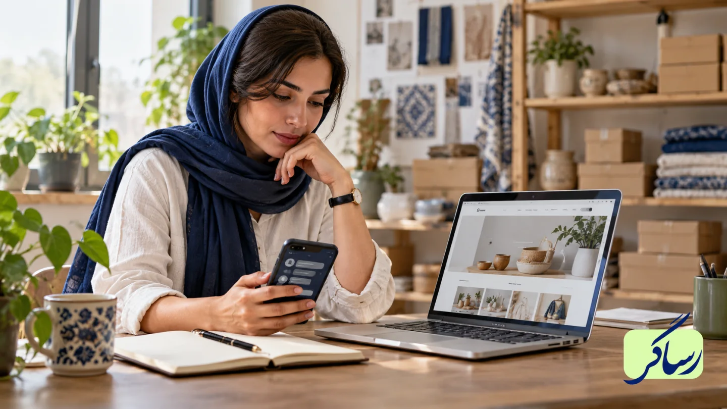 تصویر مفهومی صاحب کسب‌وکار در حال پیگیری پشتیبانی سایت